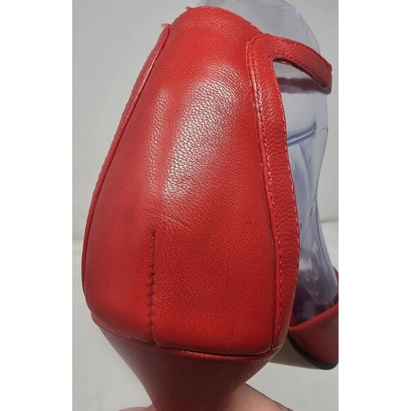 Fredericks of Hollywood Sexy Hot Red Leather Peep Toe Stilleto Size 9 Strappy - Picture 9 of 16